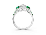 White gold Three-Stone Pear Cut Diamond Ring with Round with Emerald side stone Pavé Band and Prong Setting_3