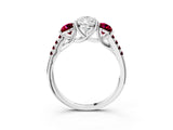 White gold Three-Stone Pear Cut Diamond Ring with Round with Garnet side stone Pavé Band and Prong Setting_15