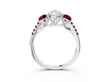 White gold Three-Stone Pear Cut Diamond Ring with Round with Garnet side stone Pavé Band and Prong Setting_3