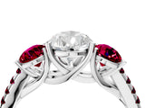 White gold Three-Stone Pear Cut Diamond Ring with Round with Garnet side stone Pavé Band and Prong Setting_4