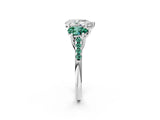 White gold Three-Stone Pear Cut Diamond Ring with Round with Green Sapphire side stone Pavé Band and Prong Setting_14
