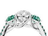White gold Three-Stone Pear Cut Diamond Ring with Round with Green Sapphire side stone Pavé Band and Prong Setting_16