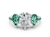 White gold Three-Stone Pear Cut Diamond Ring with Round with Green Sapphire side stone Pavé Band and Prong Setting_18