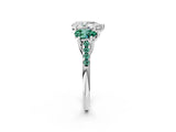 White gold Three-Stone Pear Cut Diamond Ring with Round with Green Sapphire side stone Pavé Band and Prong Setting_20