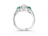 White gold Three-Stone Pear Cut Diamond Ring with Round with Green Sapphire side stone Pavé Band and Prong Setting_21