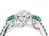 White gold Three-Stone Pear Cut Diamond Ring with Round with Green Sapphire side stone Pavé Band and Prong Setting_28