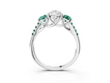 White gold Three-Stone Pear Cut Diamond Ring with Round with Green Sapphire side stone Pavé Band and Prong Setting_3