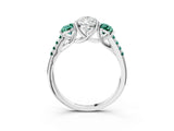 White gold Three-Stone Pear Cut Diamond Ring with Round with Green Sapphire side stone Pavé Band and Prong Setting_39