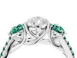 White gold Three-Stone Pear Cut Diamond Ring with Round with Green Sapphire side stone Pavé Band and Prong Setting_4