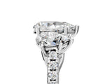 White gold Three-Stone Pear Cut Diamond Ring with Round with Moissanite side stone Pavé Band and Prong Setting_17