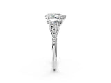 White gold Three-Stone Pear Cut Diamond Ring with Round with Moissanite side stone Pavé Band and Prong Setting_2