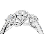 White gold Three-Stone Pear Cut Diamond Ring with Round with Moissanite side stone Pavé Band and Prong Setting_26