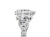 White gold Three-Stone Pear Cut Diamond Ring with Round with Moissanite side stone Pavé Band and Prong Setting_29
