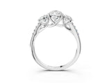 White gold Three-Stone Pear Cut Diamond Ring with Round with Moissanite side stone Pavé Band and Prong Setting_3