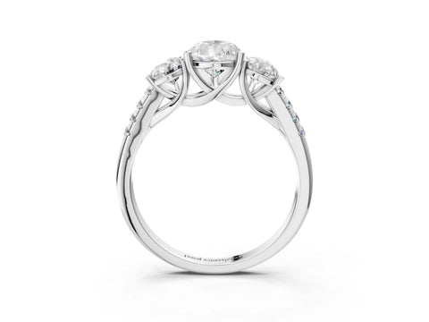 White gold Three-Stone Pear Cut Diamond Ring with Round with Moissanite side stone Pavé Band and Prong Setting_3