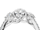 White gold Three-Stone Pear Cut Diamond Ring with Round with Moissanite side stone Pavé Band and Prong Setting_4