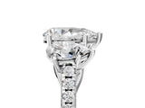 White gold Three-Stone Pear Cut Diamond Ring with Round with Moissanite side stone Pavé Band and Prong Setting_5