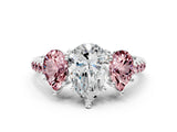 White gold Three-Stone Pear Cut Diamond Ring with Round with Morganite side stone Pavé Band and Prong Setting