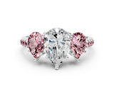 White gold Three-Stone Pear Cut Diamond Ring with Round with Morganite side stone Pavé Band and Prong Setting_12