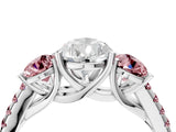 White gold Three-Stone Pear Cut Diamond Ring with Round with Morganite side stone Pavé Band and Prong Setting_16