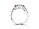 White gold Three-Stone Pear Cut Diamond Ring with Round with Morganite side stone Pavé Band and Prong Setting_3