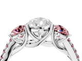 White gold Three-Stone Pear Cut Diamond Ring with Round with Morganite side stone Pavé Band and Prong Setting_4