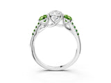 White gold Three-Stone Pear Cut Diamond Ring with Round with Peridot side stone Pavé Band and Prong Setting_15