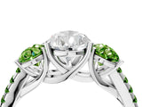 White gold Three-Stone Pear Cut Diamond Ring with Round with Peridot side stone Pavé Band and Prong Setting_16