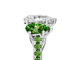 White gold Three-Stone Pear Cut Diamond Ring with Round with Peridot side stone Pavé Band and Prong Setting_17