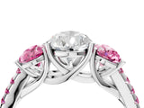 White gold Three-Stone Pear Cut Diamond Ring with Round with Pink Sapphire side stone Pavé Band and Prong Setting_16