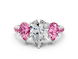 White gold Three-Stone Pear Cut Diamond Ring with Round with Pink Sapphire side stone Pavé Band and Prong Setting_18