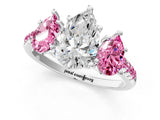 White gold Three-Stone Pear Cut Diamond Ring with Round with Pink Sapphire side stone Pavé Band and Prong Setting_19