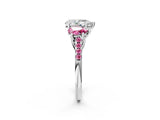 White gold Three-Stone Pear Cut Diamond Ring with Round with Pink Sapphire side stone Pavé Band and Prong Setting_20