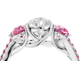 White gold Three-Stone Pear Cut Diamond Ring with Round with Pink Sapphire side stone Pavé Band and Prong Setting_22