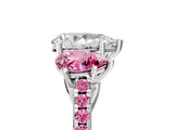 White gold Three-Stone Pear Cut Diamond Ring with Round with Pink Sapphire side stone Pavé Band and Prong Setting_23