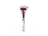 White gold Three-Stone Pear Cut Diamond Ring with Round with Ruby side stone Pavé Band and Prong Setting_14