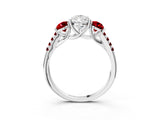 White gold Three-Stone Pear Cut Diamond Ring with Round with Ruby side stone Pavé Band and Prong Setting_15