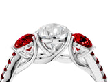 White gold Three-Stone Pear Cut Diamond Ring with Round with Ruby side stone Pavé Band and Prong Setting_16