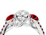 White gold Three-Stone Pear Cut Diamond Ring with Round with Ruby side stone Pavé Band and Prong Setting_4
