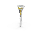 White gold Three-Stone Pear Cut Diamond Ring with Round with Yellow Sapphire side stone Pavé Band and Prong Setting_2