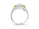 White gold Three-Stone Pear Cut Diamond Ring with Round with Yellow Sapphire side stone Pavé Band and Prong Setting_27