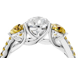 White gold Three-Stone Pear Cut Diamond Ring with Round with Yellow Sapphire side stone Pavé Band and Prong Setting_4