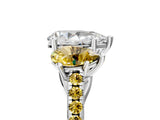 White gold Three-Stone Pear Cut Diamond Ring with Round with Yellow Sapphire side stone Pavé Band and Prong Setting_5