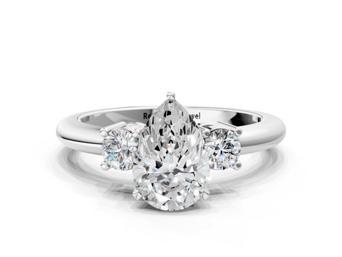 White gold Three-Stone Pear Cut Diamond Solitaire with Prong Setting and Classic Band_66
