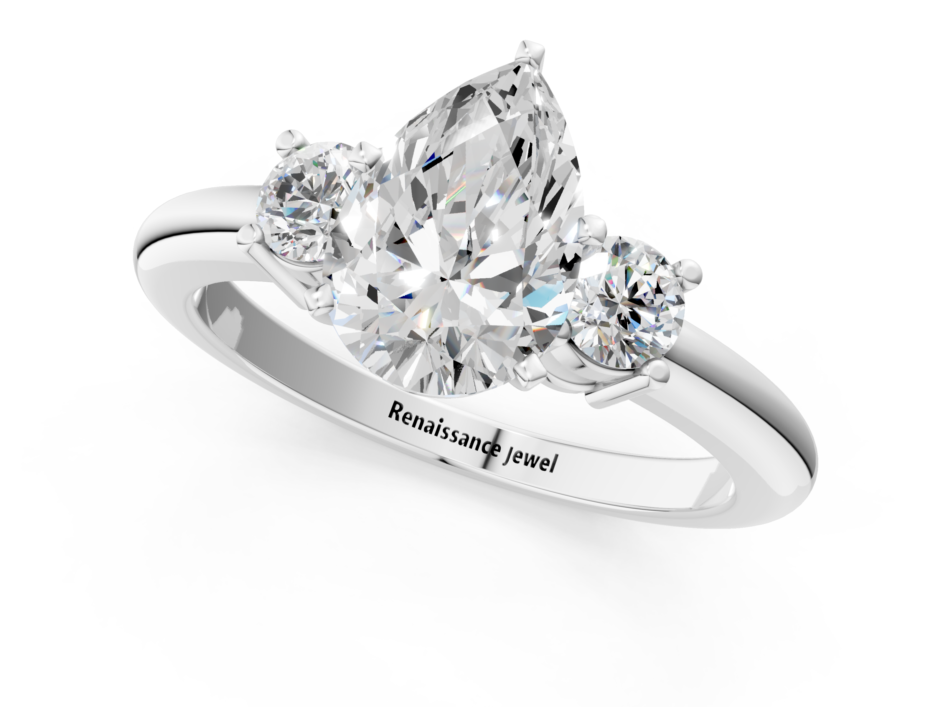 White gold Three-Stone Pear Cut Diamond Solitaire with Prong Setting and Classic Band_67