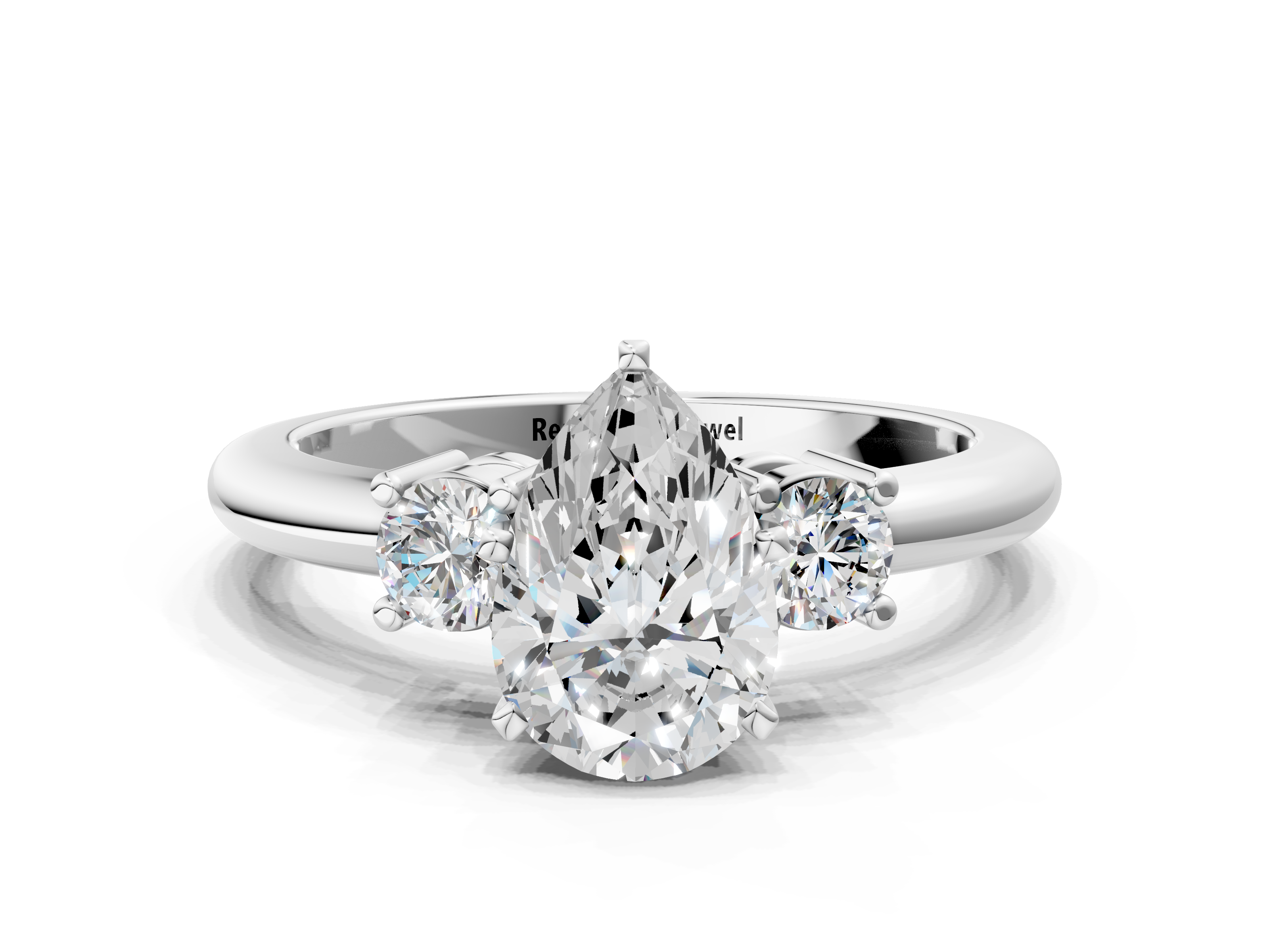 White gold Three-Stone Pear Cut Diamond Solitaire with Prong Setting and Classic Band_70