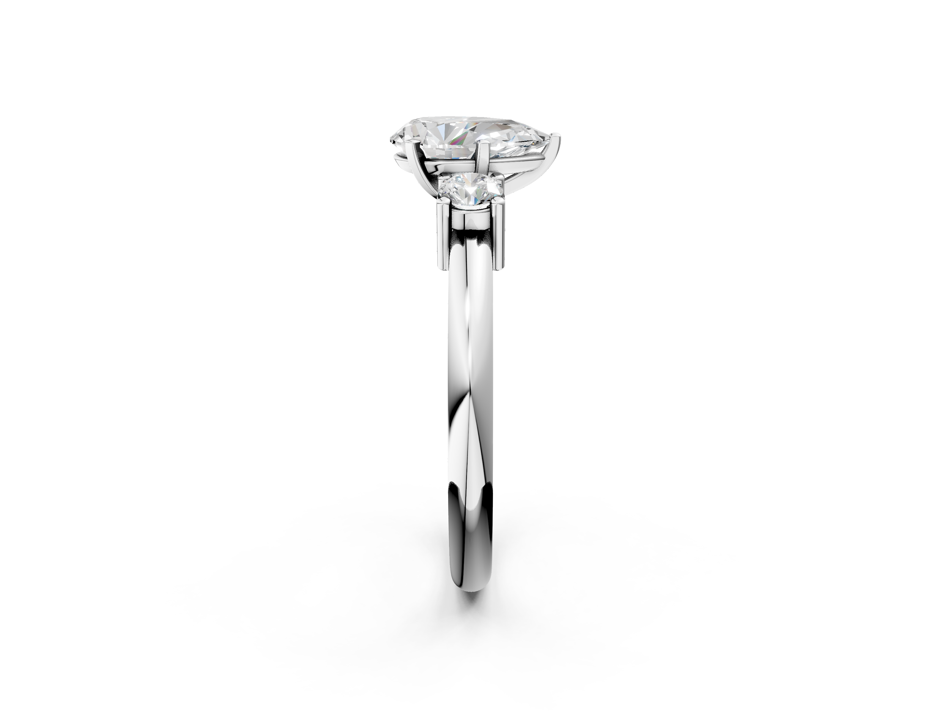 White gold Three-Stone Pear Cut Diamond Solitaire with Prong Setting and Classic Band_72