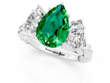 White gold Three-Stone Pear Cut Emerald Braided Band Ring with Four-Prong Setting_13