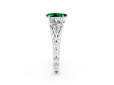 White gold Three-Stone Pear Cut Emerald Braided Band Ring with Four-Prong Setting_14