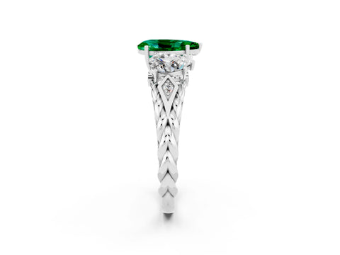 White gold Three-Stone Pear Cut Emerald Braided Band Ring with Four-Prong Setting_14